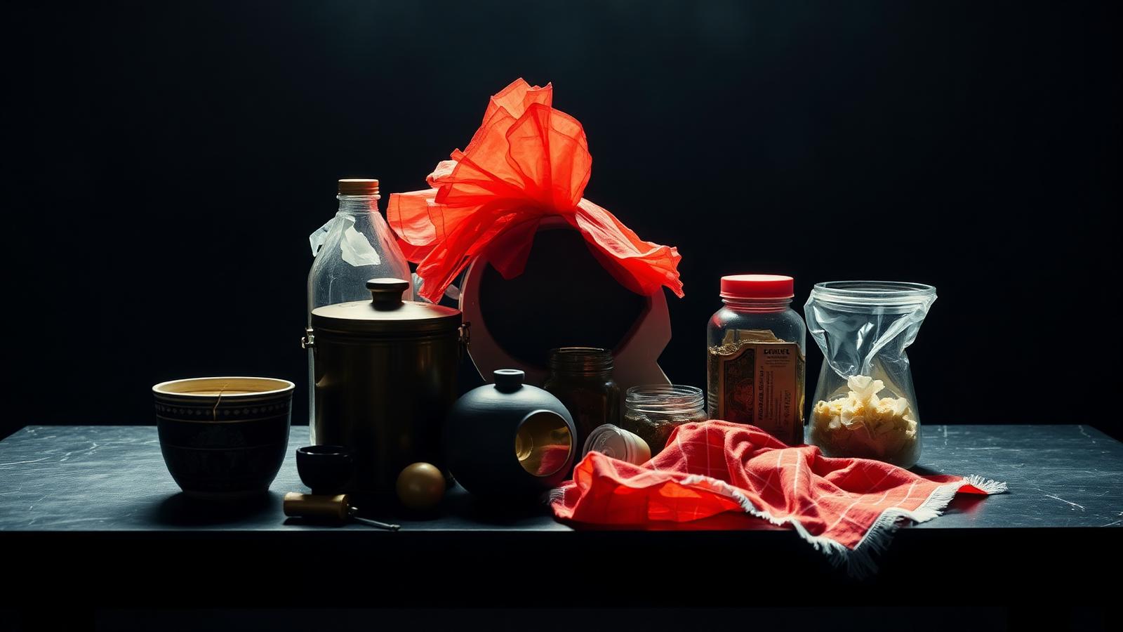 Still life installation of cultural objects
